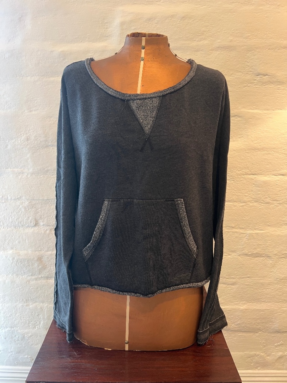 Vans Charcoal Gray Wide Neck Raw Hem Sweatshirt XL